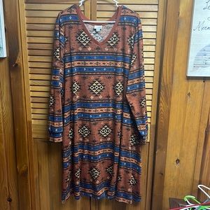 Lularoe long sleeve brown and Aztec patterned dress